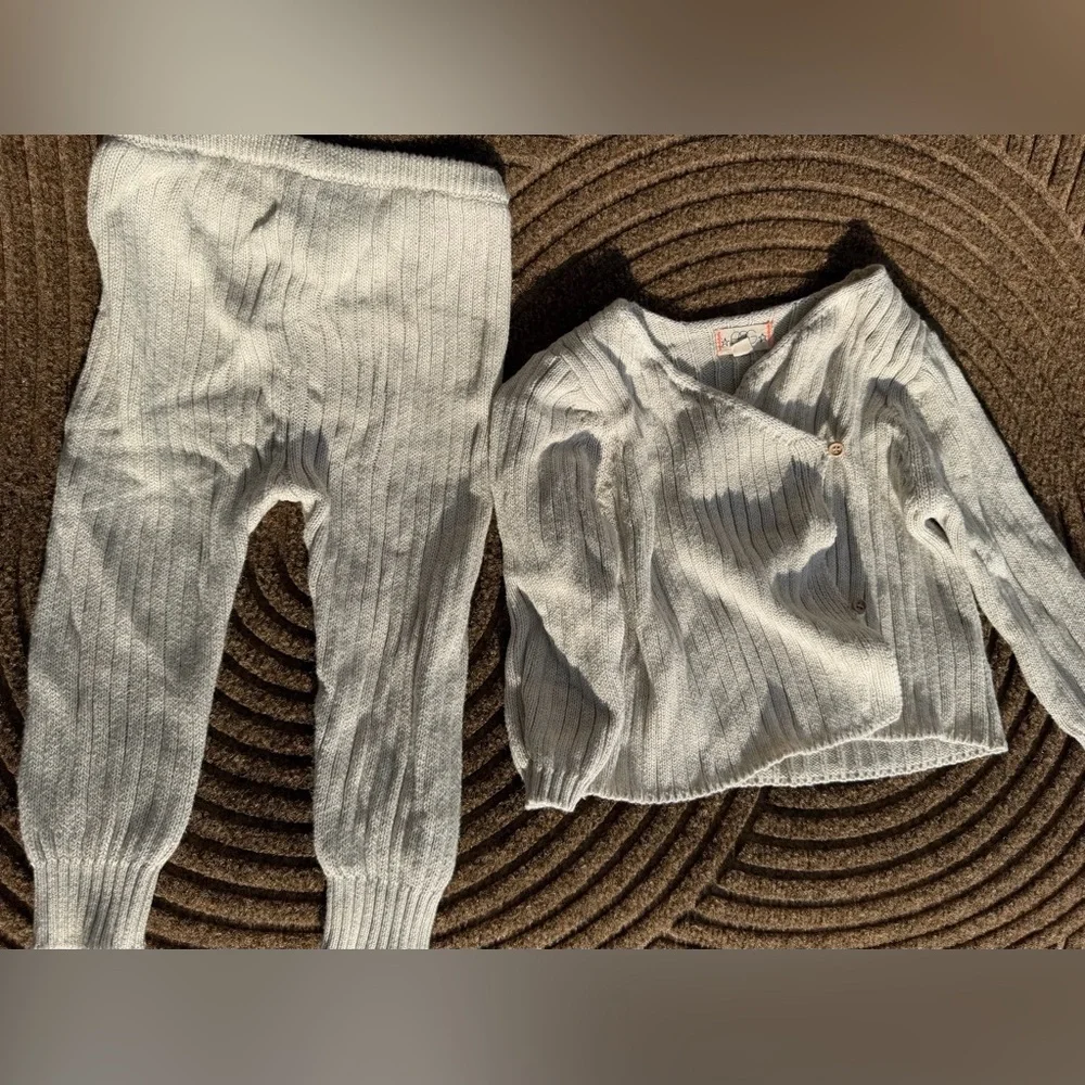 EGG New York Cozy Beige Knit Sweater & Pants Set Boho Baby Quiet Lux Minimalist